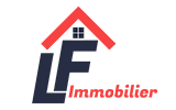 Logo de LF Immobilier. Les lettres 'LF' sont en bleu foncé, intégrées sous un toit stylisé de couleur rouge. En dessous, le mot 'Immobilier' est écrit en rouge.